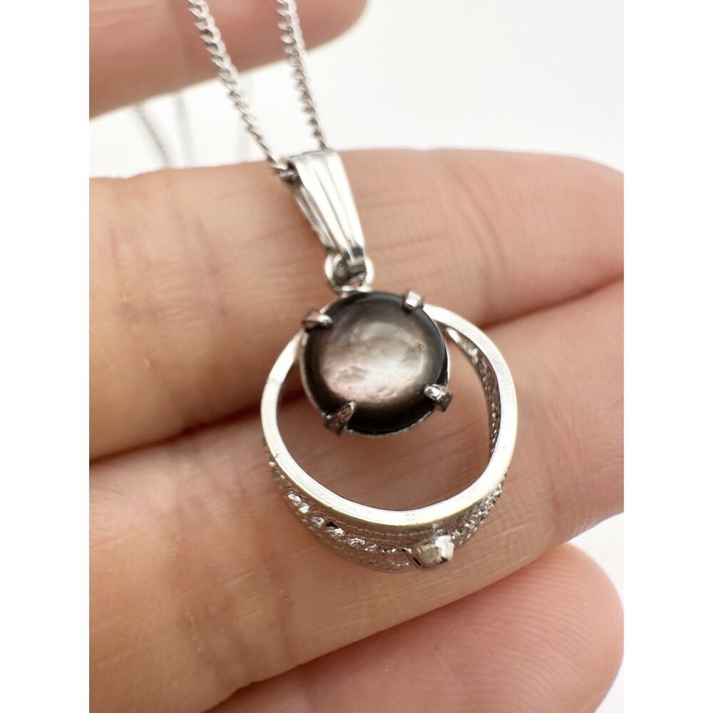 Vintage Sorrento Sterling Silver Abalone Pendant Necklace 15”
